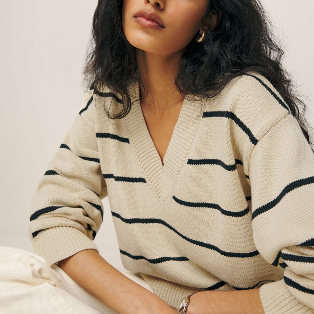 Reformation Sienna Oversized Cotton V Neck Sweater